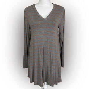 Matilda Jane Windsong Top M Gray Orange Striped Boho Tunic Casual Shirt